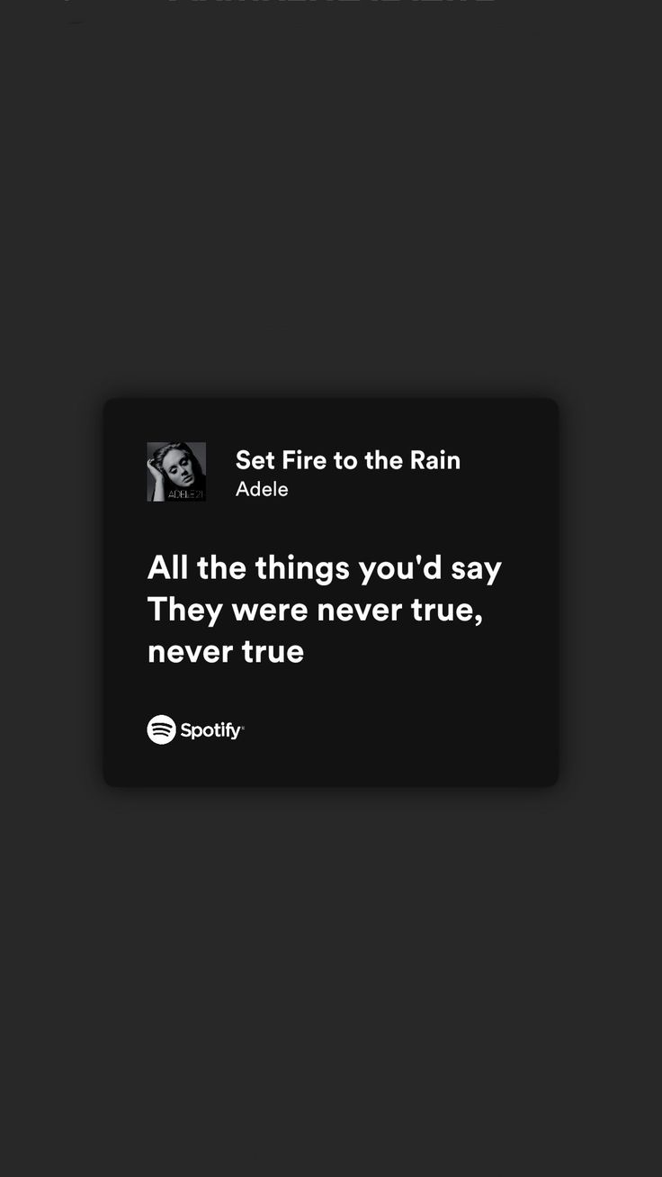 the text reads set fire to the rain alone all the things you'd say they were never true, never true