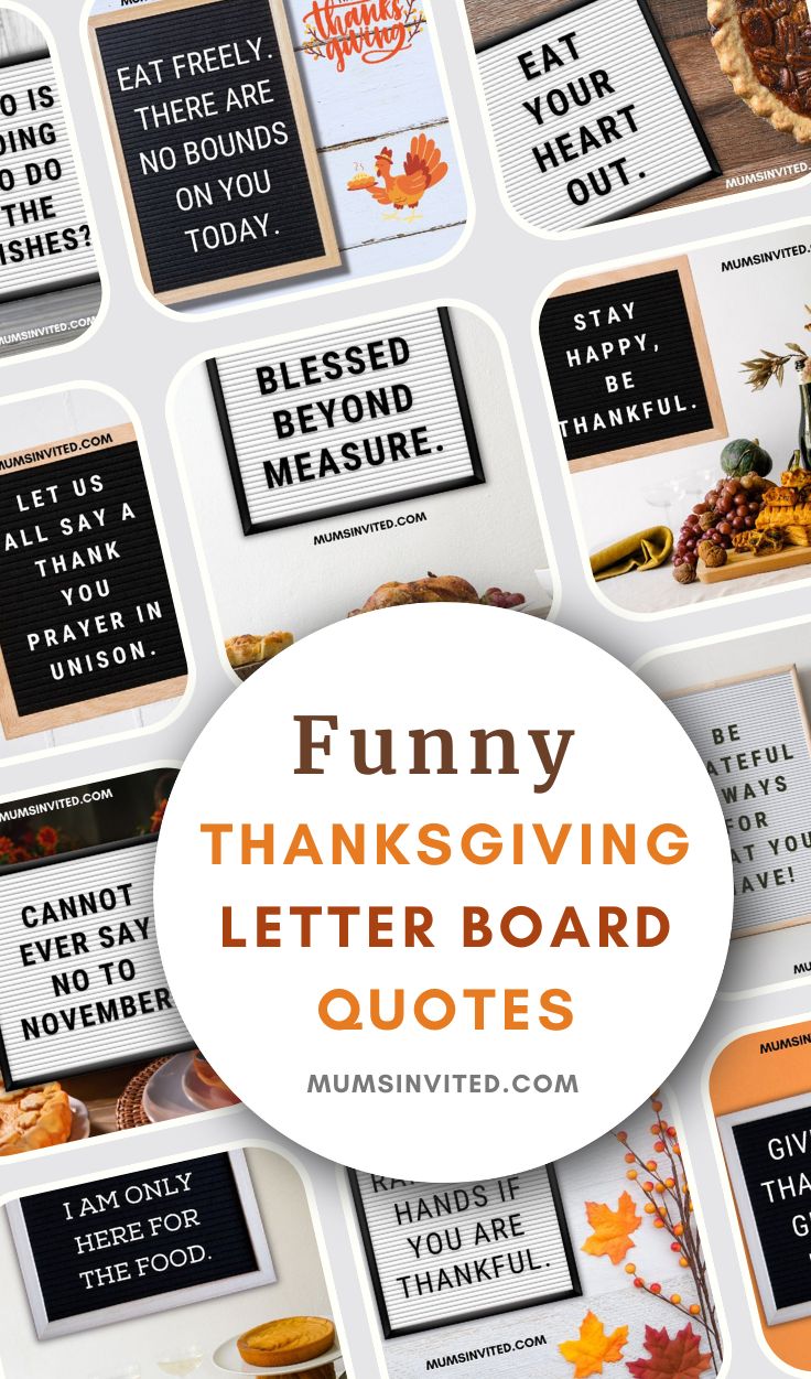 the words funny thanksgiving letter board quotes are arranged on top of each other in orange, black and white