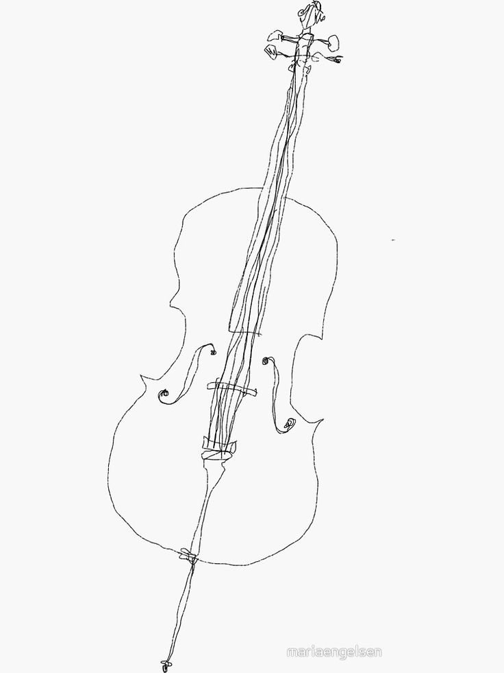 a drawing of a violin with strings attached to the neck and shoulder, on a white background