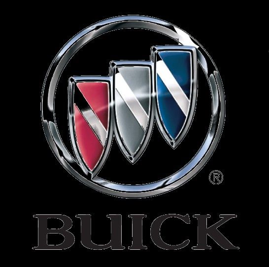 the buick logo is shown on a black background with red, white and blue stripes