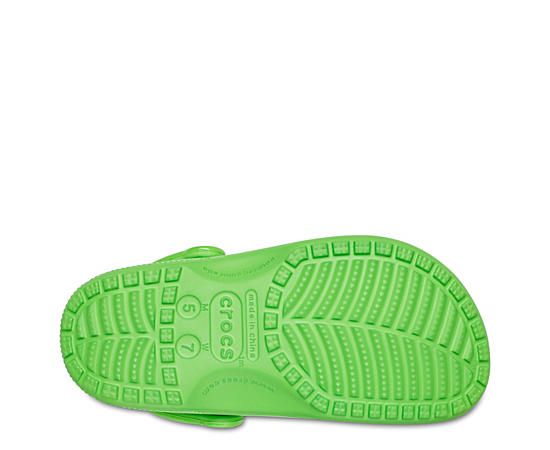 Crocs Classic Unisex Clog You can't go wrong with the Classic unisex Clog by Crocs. The Croslite™ footbed offers lightweight cushioning and a gentle massaging sensation, while the well-ventilated upper circulates air for a cool, dry fit. Synthetic upper Molded Croslite™ material for lightweight cushioningHeel strapTextured outsole Green Synthetic Clogs With Cushioned Footbed, Green Slip-on Synthetic Clogs, Green Synthetic Clogs For Outdoor, Green Closed Toe Synthetic Clogs, Green Synthetic Slip-on Clogs, Green Synthetic Closed Toe Clogs, Green Synthetic Outdoor Clogs, Casual Green Slip-resistant Clogs, Slip-resistant Green Slip-on Clogs