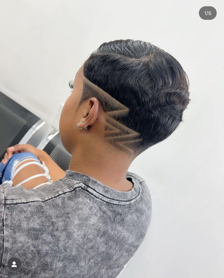 Women Fade Designs, Shave Designs For Women, V Back Haircut, Mohawk Pixie Cut For Black Women, V Undercut, Undercut Hairstyles Black Women, Haircut Designs For Women Black, Under Cut For Woman, Female Haircut Designs