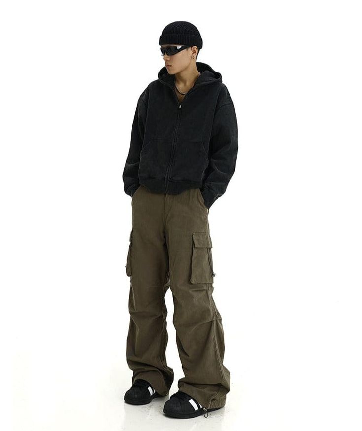 Model is 5ft 9''(176cm) tall, 145 lbs(66kg) weight and wearing a size L168cm 59kg wearing a size M - Wide straight fit- Side pockets (large)- Cargo style- 2 colors Functional Full-length Cargo Pants For Streetwear, Military Straight Cargo Pants, Urban Full-length Cargo Pants With Side Pockets, Military Style Cargo Pants With Side Pockets For Streetwear, Black Military Parachute Pants With Cargo Pockets, Tomboy Fits, Black Mock Neck, Spring Outfits Men, High Heel Sneakers