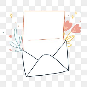 an envelope with flowers and leaves on it, hand drawn, cartoon png and psd