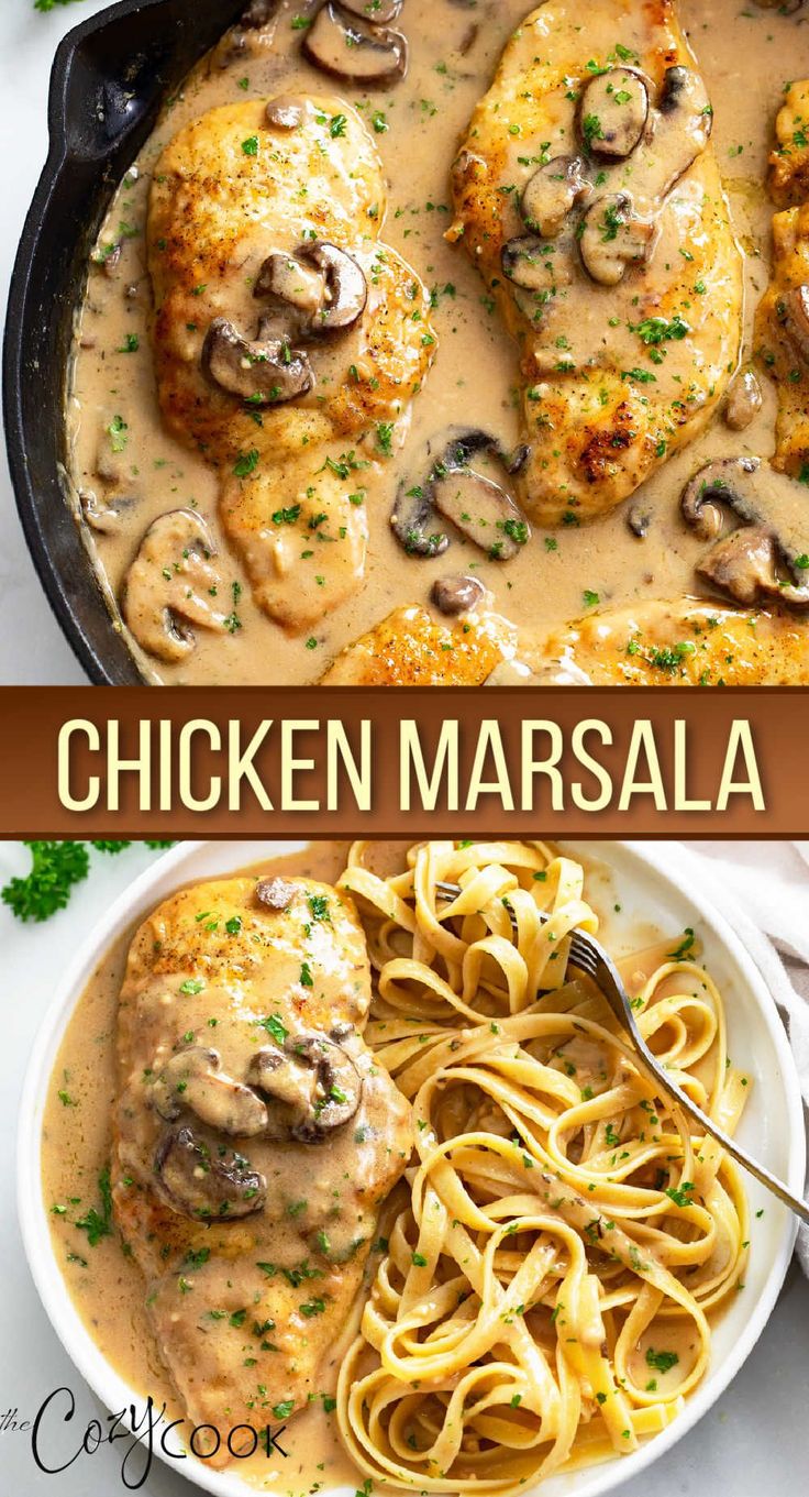 Chicken Marsala with mushrooms on top of golden chicken breasts in a marsala sauce Chicken Marsala Pasta Recipe, Chicken Marsala Sauce, Chicken Marsala Pasta, Dinner Date Recipes, Chicken Marsala Recipe, Chicken Marsala Easy, Chicken Smothered, Black Color Hairstyles, Marsala Sauce