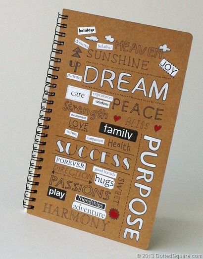 a spiral notebook with words written on it