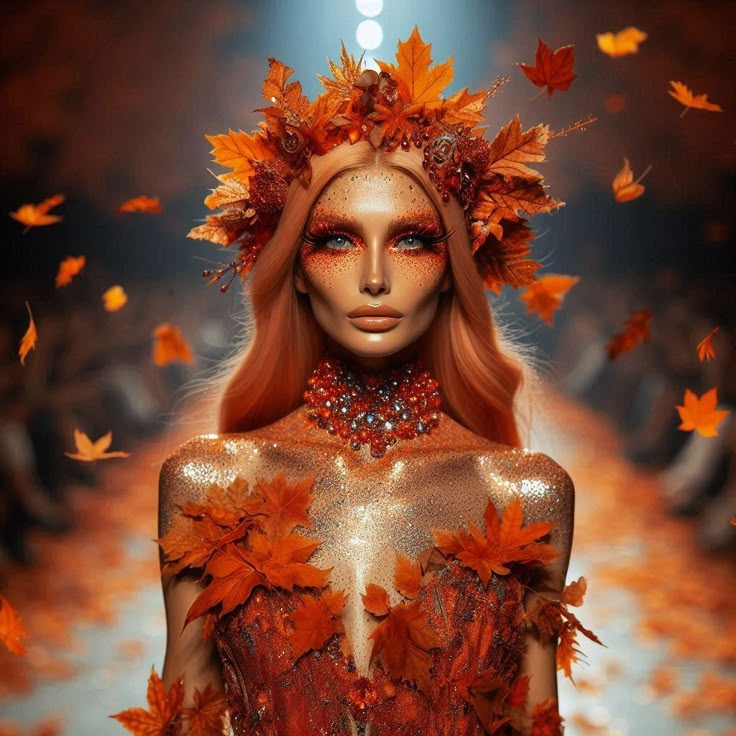 Fall Fairy Makeup Autumn, Autumn Fairy Makeup, Fall Fairy Makeup, Autumn Fairy Costume, Cool Halloween Costume Ideas, Autumn Elf, Goddess Halloween, Autumn Queen, Fall Fairy