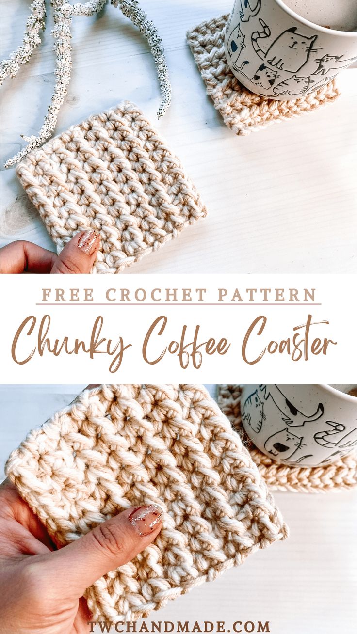 a crocheted coffee cup cozy is shown with the text, free crochet pattern