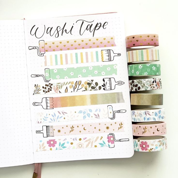 an open planner with washi tape on it