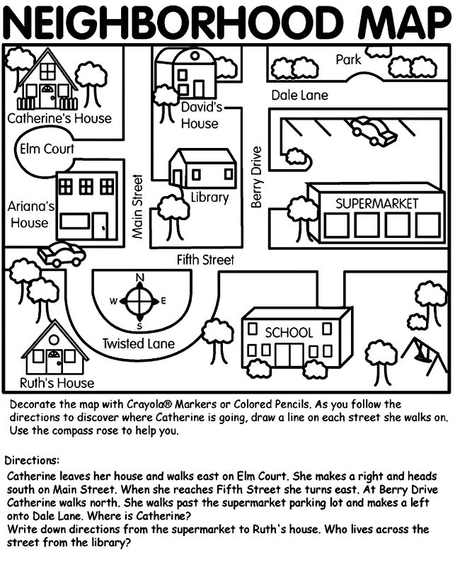 a black and white map with buildings, trees, and other things to see on it