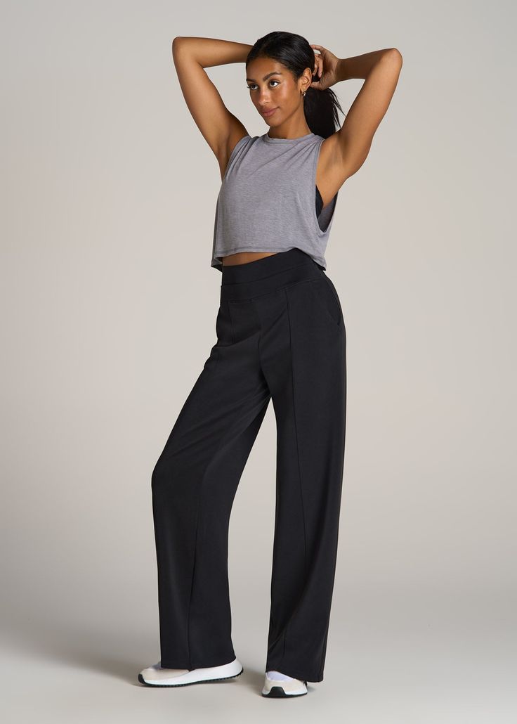 About Our Wide Leg Ultra High Rise Pant Comfort and style combine on these effortlessly chic pants for tall women. Designed with an ultra-high rise that's extra flattering, they have a modern wide leg with front seam details to highlight your long legs. We've made these tall women's pants specifically for your height, with a full length leg and inseam that's actually long enough. The tri-blend fabric is naturally wrinkle-resistant, and ready for a day of running errands or lounging at home. Two High Waist Wide Leg Pants For Fall, High Waist Wide Leg Pants For Elevated Casual Fall, Loosely Fitted High Waist Bottoms For Elevated Casual, High-waisted Pants For Elevated Casual Occasions, Versatile Wide Leg High Waist Pants For Elevated Casual, Versatile Straight-leg Bottoms For Elevated Casual Occasions, Elevated Casual High Waist Wide Leg Pants, Chic High Waist Bottoms For Elevated Casual Occasions, Fitted Wide-leg Bottoms For Elevated Casual Occasions