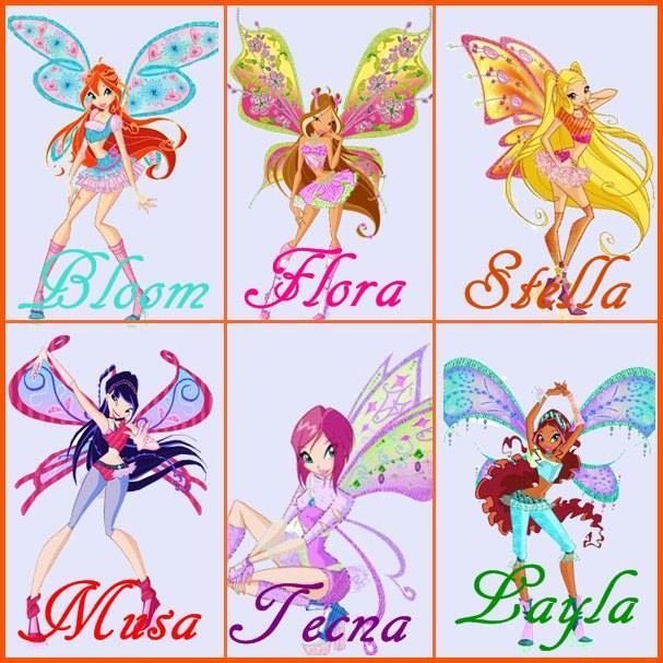 the four fairy princesses have different names in their respective colors and fonts on them