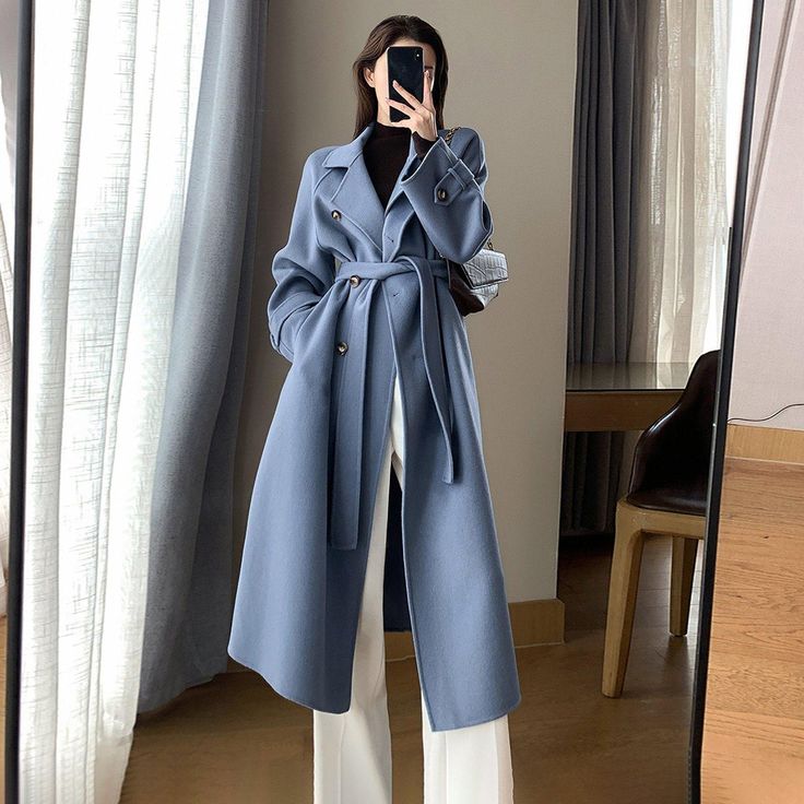 100% wool Front button closure Notched lapels Long sleeves Side-seam pockets Waist belt Dry Clean Item #2773 Women's wool long coat SIZE INFO XS=US2=UK6=EU32 S=US4-6=UK8-10=EU34-36 M=US8-10=UK12-14=EU38-40 ★★Please advise your height and weight and bust, I will make sure you choose the right size. Thrift Style, Winter Mode Outfits, Wool Long Coat, Mode Mantel, Winter Fashion Outfits Casual, Modest Dresses Casual, Hijab Outfits, Long Coat Women, Langer Mantel