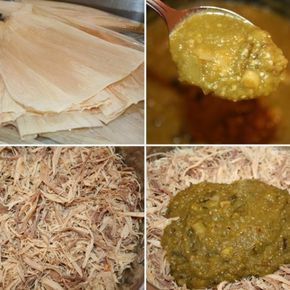 four pictures showing different types of food being made