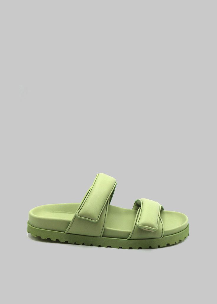 Gia x Pernille Double Strap Sandal - Acid Green Shoes Gia Borghini Green Leather Sport Sandals For Summer, Green Casual Sport Sandals With Adjustable Strap, Leather Flat Sport Sandals With Adjustable Strap, Flat Leather Sport Sandals With Adjustable Strap, Casual Green Sport Sandals With Adjustable Strap, Leather Sport Sandals With Adjustable Strap, Green Synthetic Slide Sport Sandals, Green Synthetic Sport Sandals With Rubber Sole, Green Leather Sandals With Cushioned Footbed