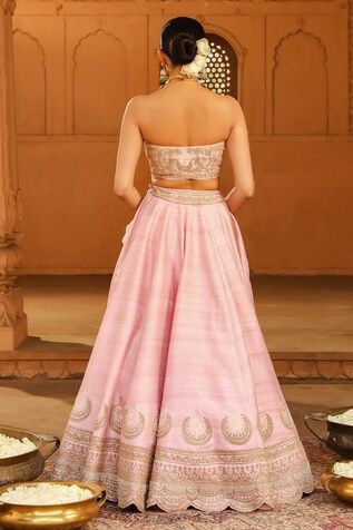 Blush pink raw silk lehenga with an attached cancan and kashmiri tilla and basra moti embroidery. Comes with a padded blouse and a silk organza dupatta. - Aza Fashions Sleeveless Pink Lehenga For Wedding, Pink Sleeveless Lehenga With Pallu, Pink Raw Silk Sets For Navratri, Pink Raw Silk Sets For Diwali, Pink Raw Silk Diwali Sets, Pink Art Silk Lehenga With Tilla Detailing, Pink Art Silk Lehenga With Tilla, Pink Art Silk Lehenga With Tilla Embroidery, Pink Silk Lehenga For Wedding