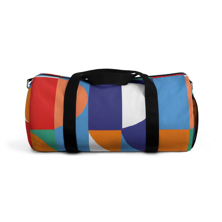 This stylish & unique duffle bag features a fun geometric shapes pattern. It's made of durable material with adjustable straps and a spacious interior, perfect for storing all your everyday essentials. With its contemporary design, it's ideal for any modern fashion-forward look! #GeometricShapes #Backpack #Style #CarryAll #GeoPattern #FunctionalStyle #TrendyBackpack #UnisexBackpack #ClassicLook #IconicDesign #EssentialsCarry Modern Large Capacity Gym Bag, Modern Geometric Shoulder Bag For Travel, Modern Geometric Travel Shoulder Bag, Multicolor Functional Duffle Bag For Daily Use, Functional Multicolor Duffle Bag For Daily Use, Modern Geometric Bag With Adjustable Strap, Modern Weekender Bag With Adjustable Strap, Modern Geometric Shoulder Bag With Adjustable Strap, Modern Multicolor Satchel With Adjustable Strap