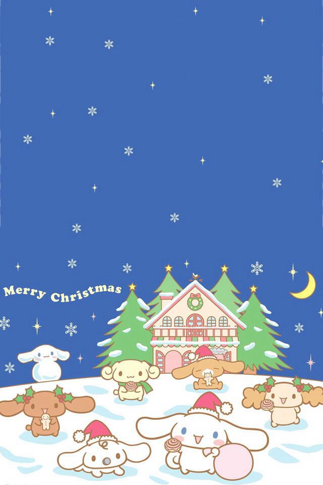 a christmas card with cartoon animals in front of a house and snowflakes on the ground