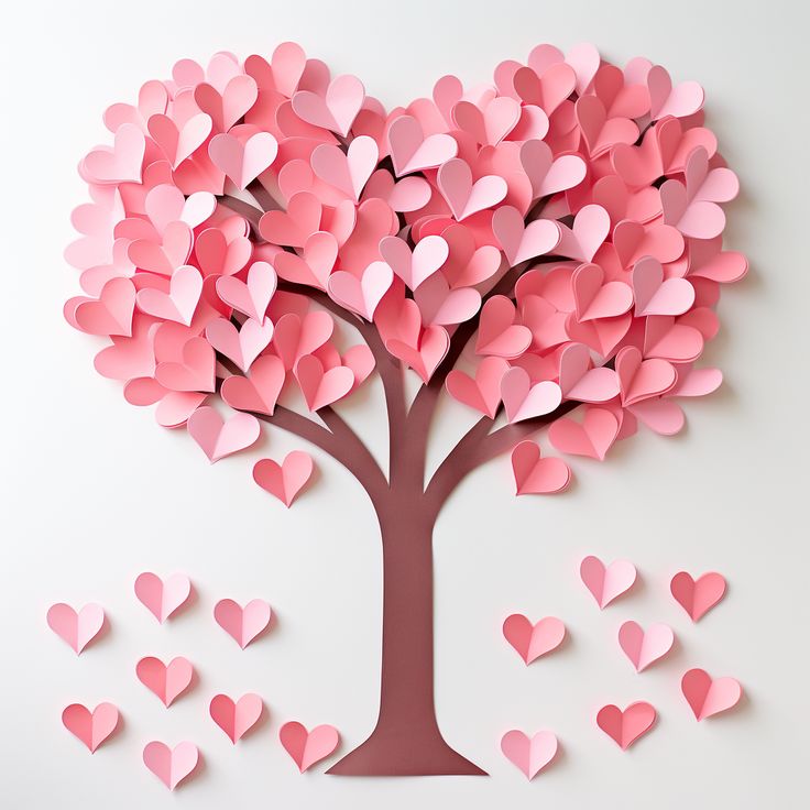 a paper heart tree with lots of pink hearts