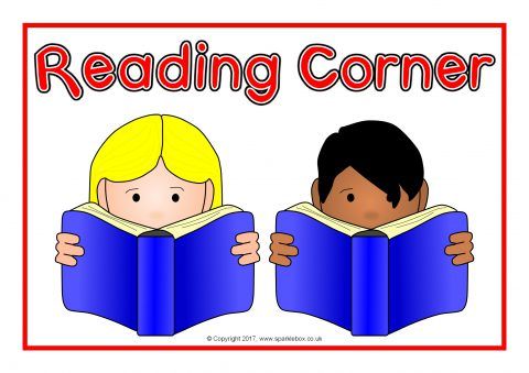 two children reading books with the words reading corner