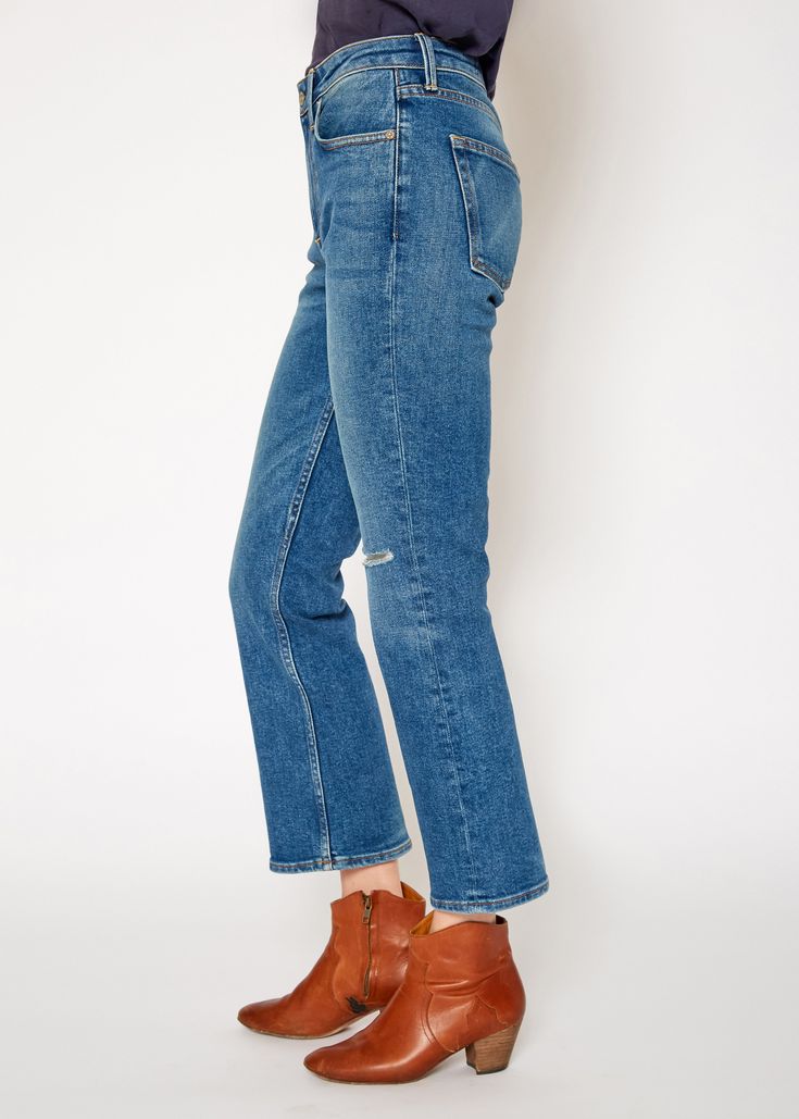 A classic kick flare denim look with a modern twist. The perfect addition to any wardrobe, these jeans will be sure to turn heads. Model is 5'10" wearing size 26. Approx. Rise: 10" Inseam: 27"Approx. Knee: 14 1/2" Leg Opening: 16" 96% Cotton, 3% Elaster, 1% Spandex Made in USA Fits true to size. Fall Denim Flare Jeans With Standard Cut Leg, Denim Flare Jeans For Fall, Fall Standard Cut Denim Flare Jeans, Fall Cropped Leg Flare Jeans In Denim Blue, Flare Cropped Jeans In Medium Wash For Fall, High Rise Straight Fit Flare Jeans For Fall, Classic Flare Jeans With Frayed Hem For Fall, Fall Denim Blue Flare Jeans, Denim Blue Straight Fit Flare Jeans For Fall