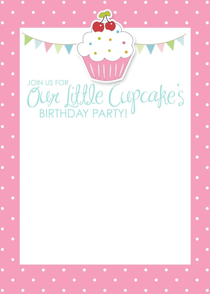 a pink birthday party card with a cupcake on it and the words, open little cupcake's birthday party