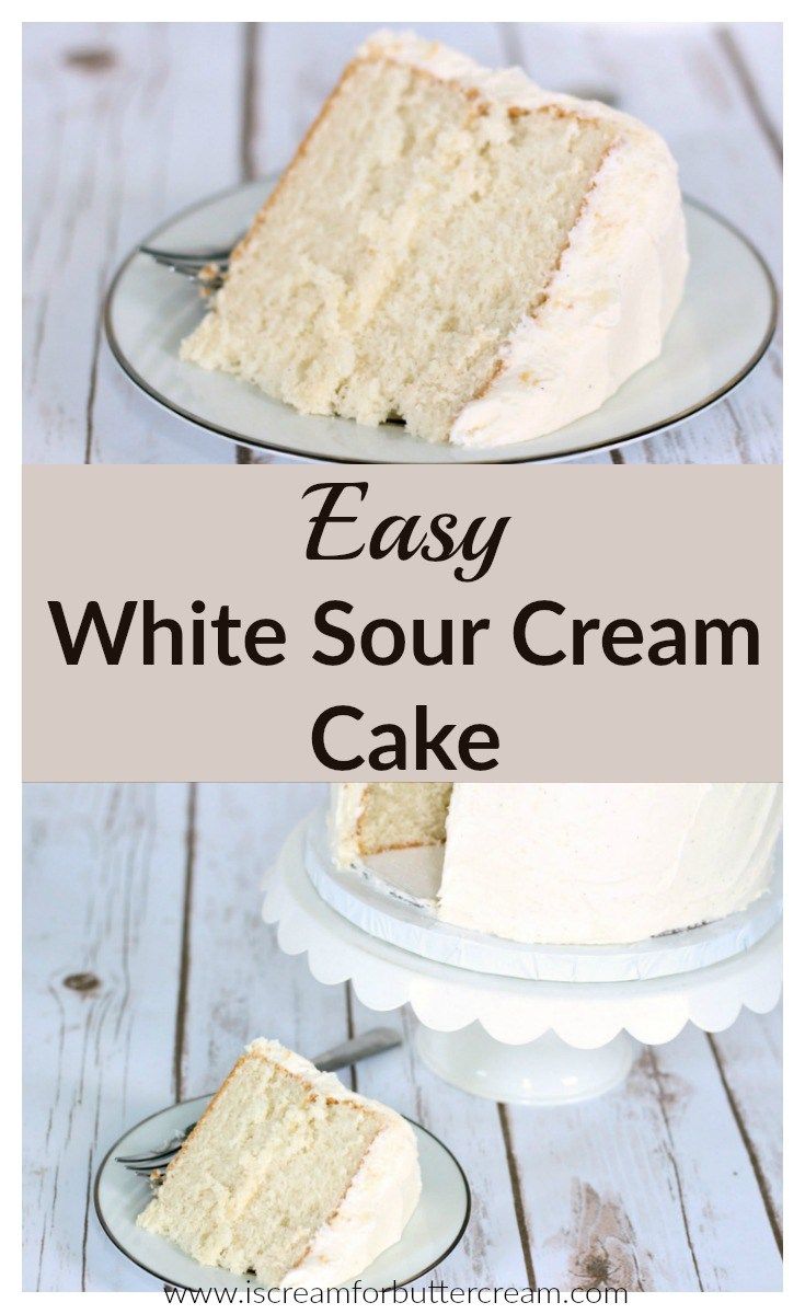 a slice of white sour cream cake on a plate