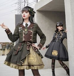 Military Lolita | Lolita Fashion Wiki | Fandom Shopping Link, Old Fashion Dresses, Army Uniform, Japanese Street Fashion, Fantasy Fashion, Cosplay Outfits, Lolita Dress, Gothic Lolita, Lolita Fashion