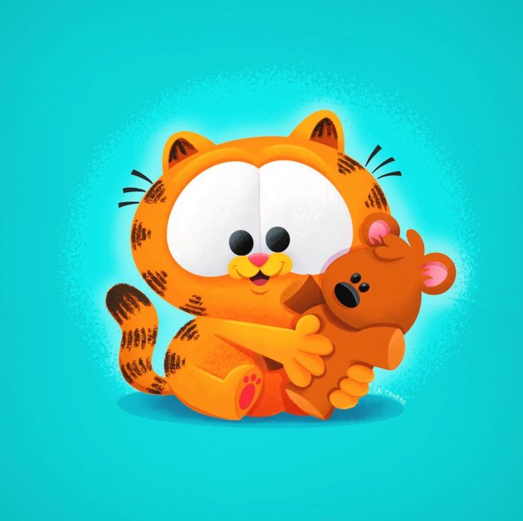 a cartoon tiger hugging a teddy bear on a blue background