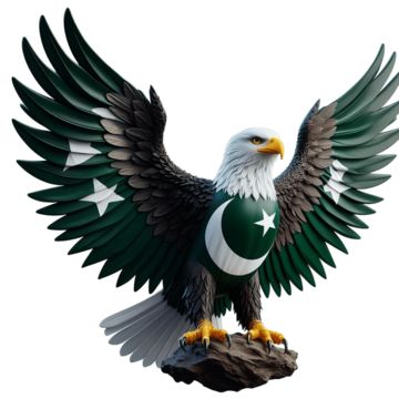 a statue of an eagle with the flag of pakistan on it's body and wings