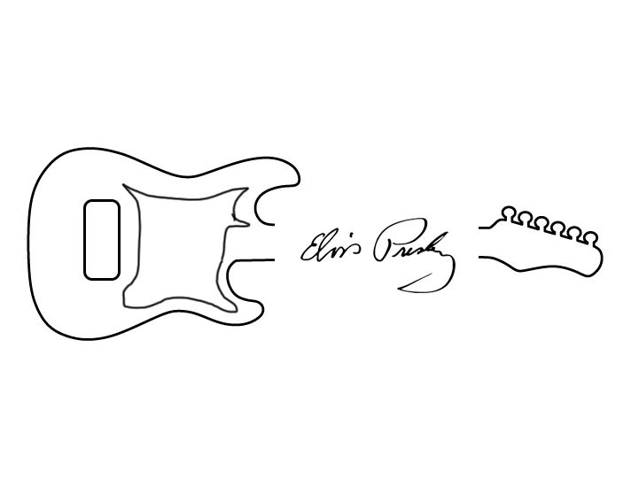 a drawing of an electric guitar with the words elvis paul written on it