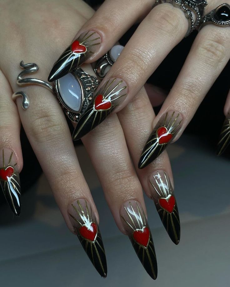 Ametears Nails ✨ Strasbourg | ♥️♠️♦️♣️ @apresnailofficial Long Sculpted Stiletto #GelX #nails #nailart #darknails #nailsofinstagram #nailaddict #nailartist #apresgelx… | Instagram Halloween Stiletto Nails Design, Halloween Stiletto Nails, Dragon Nails, Goth Nails, Stiletto Nails Designs, Stiletto Nails, Nail Inspo, Nails Inspiration, Manicure