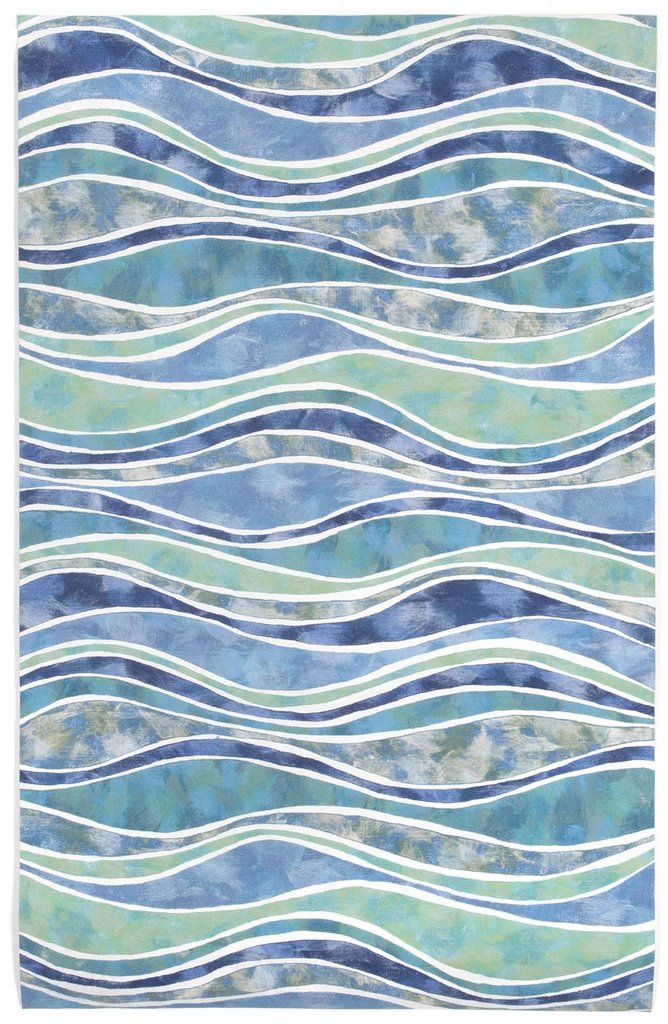 a blue and green watercolored background with wavy lines in the center, as well as an ocean wave pattern