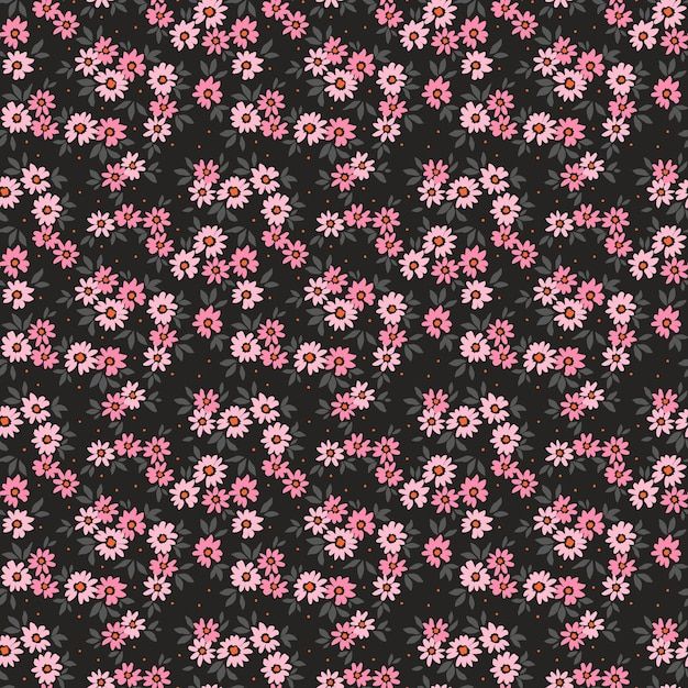 a black background with pink and white flowers on the bottom right corner is an abstract pattern