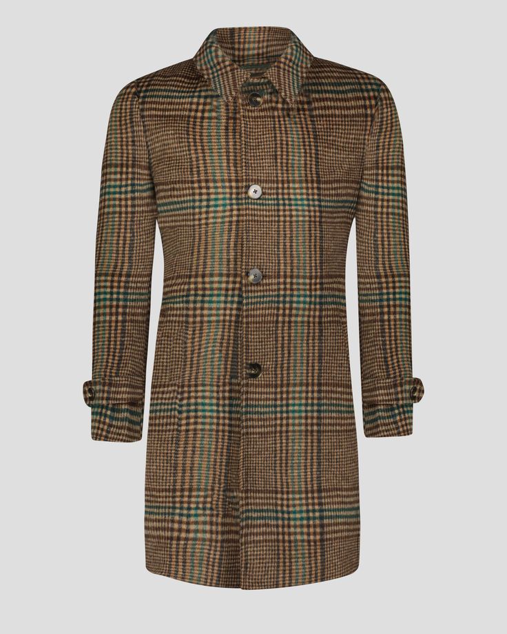 Southern Gents Car Coat - Brown + Green Plaid Men's Trench Coat, Duffle Coat, Car Coat, Men's Outerwear, Winter Layering, White Houndstooth, Double Breasted Coat, Instructional Video, Green Plaid