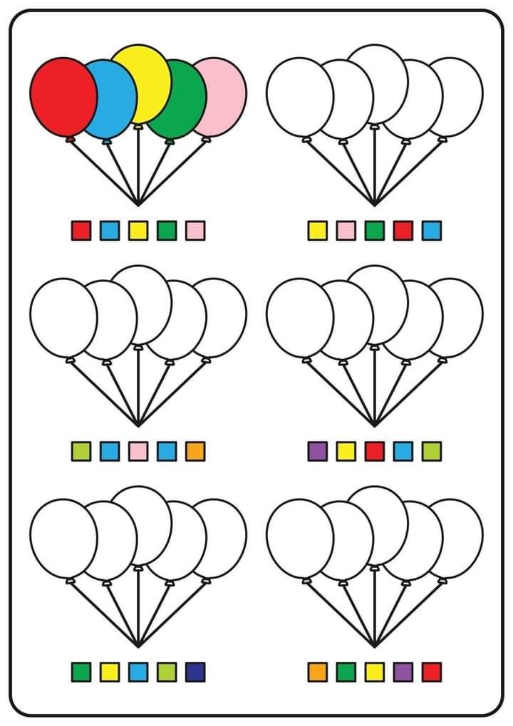 the worksheet to learn how to draw balloons with colored pencils and markers