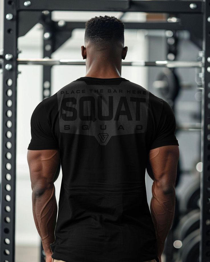 Squat Squad Rubber Back Design Funny Workout Gym T-Shirt for Men, Gym Gear, Gym Apparel, Workout Gift, Gift for Weightlifters, Gift for him Improve your workout with our Squat Squad Rubber Back Design Funny Workout Gym T-Shirt for Men. Made with a very soft, lightweight fabric blend of 60% cotton and 40% poly and rubber, This shirt offers a comfortable, regular fit. Perfect for gym lovers, this manly fashion cut with side seams adds to its stylish look also makes for a great gift idea. Take your Short Sleeve Tops With Team Name For Training, Short Sleeve Training Tops With Team Name, Functional Crew Neck T-shirt For Gym, Workout Short Sleeve T-shirt With Team Name, Crew Neck Training Tops With Team Name, Squat Proof Crew Neck Activewear For Gym, Squat Proof Gym Activewear Crew Neck, Sportswear T-shirt For Workout, Sweat Resistant, Sweat-resistant Short Sleeve T-shirt For Training