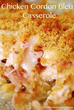 the chicken cordon bleu casserole is ready to be eaten