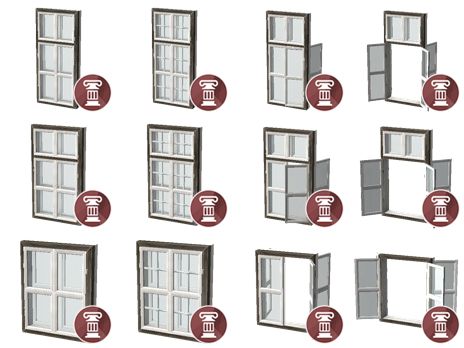 a bunch of windows that are open and showing the different types of doors on them