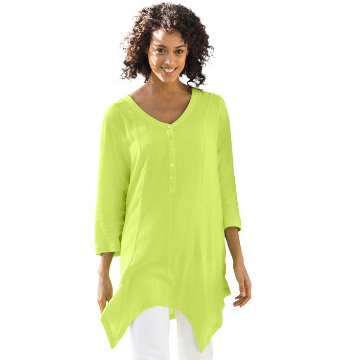 Our plus size tunics are the world's most comfortable. You'll love the relaxed fit and the easy casual style that pairs with jeans or leggings. Lime Clothes, Plus Size Tunics, Linen Shorts Women, Women Halter, Woman Within, Handkerchief Hem, Linen Women, Plus Size T Shirts, Shop Blouses