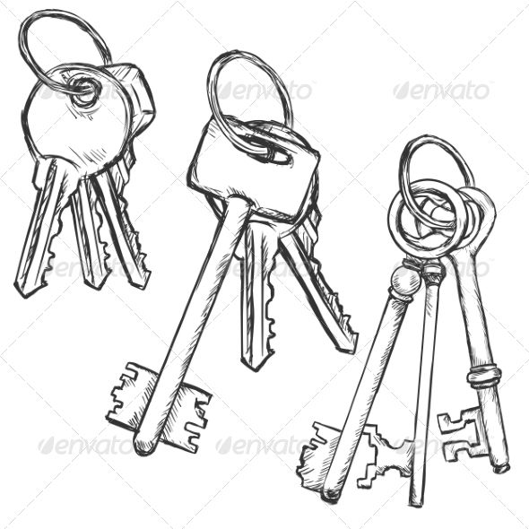 three keys are shown in this black and white drawing, one is for the front door