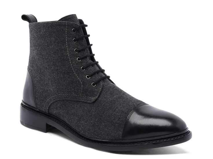 Anthony Veer-Monroe Cap Toe Boot The Monroe cap toe boot from Anthony Veer rocks a versatile design that will upgrade your whole cool weather wardrobe. A mixed material design, recraftable sole, and Goodyear Welt construction ensures lasting wear! High-top Winter Boots With Rubber Toe Cap, High-top Boots With Rubber Toe Cap For Winter, Black Casual Cap Toe Lace-up Boots, Casual Black Cap Toe Lace-up Boots, Winter Lace-up Boots With Rubber Toe Cap, Casual Winter Boots With Rubber Heel Cap, Casual Cap Toe Outdoor Boots, Casual Fitted Boots With Rubber Heel Cap, Casual Wool Boots With Round Toe