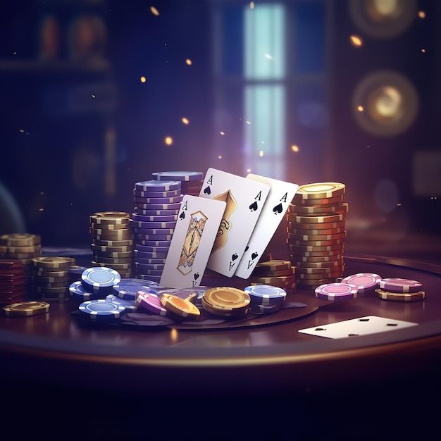 poker chips and playing cards on a table