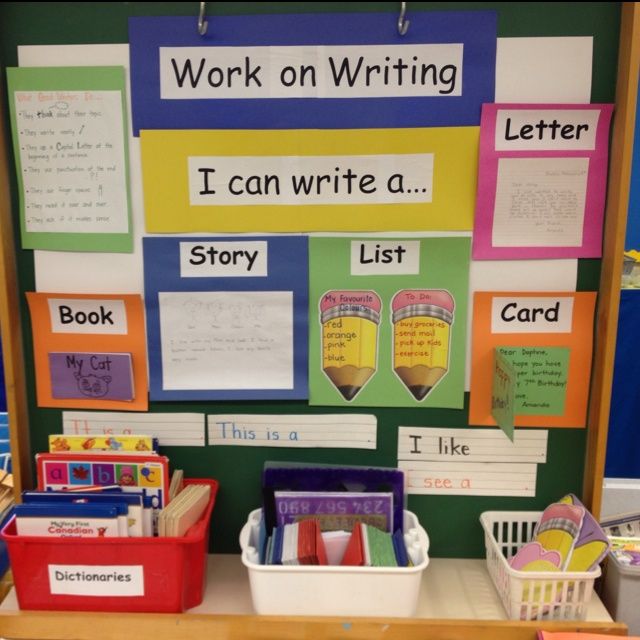 a bulletin board with writing on it and other items in the bins next to it