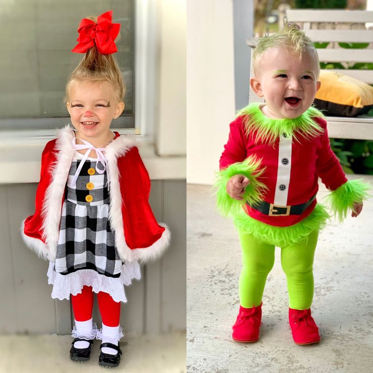 two children dressed up in costumes and one is wearing a costume that looks like the grinch