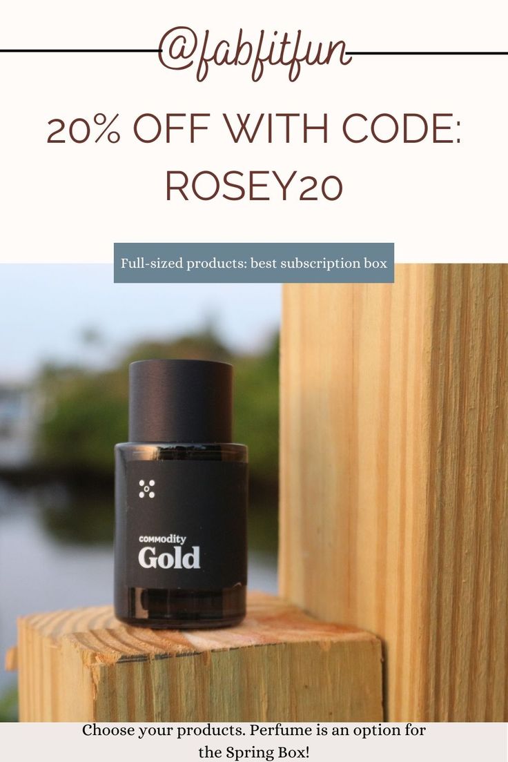 a bottle of rosey20 perfume sitting on top of a wooden post with the caption, 20 % off with code rosey20