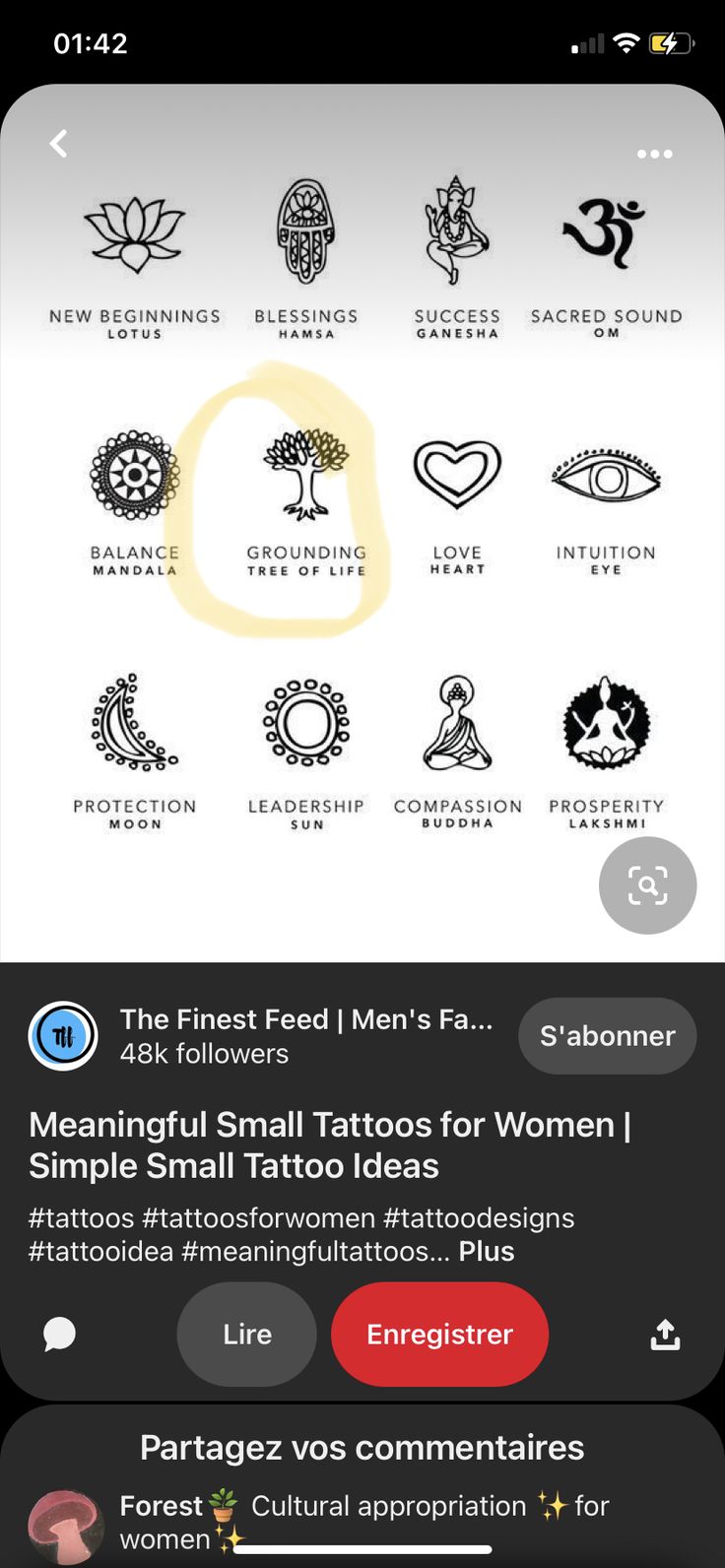 an iphone screen showing the different types of tattoos on its display, including symbols and text