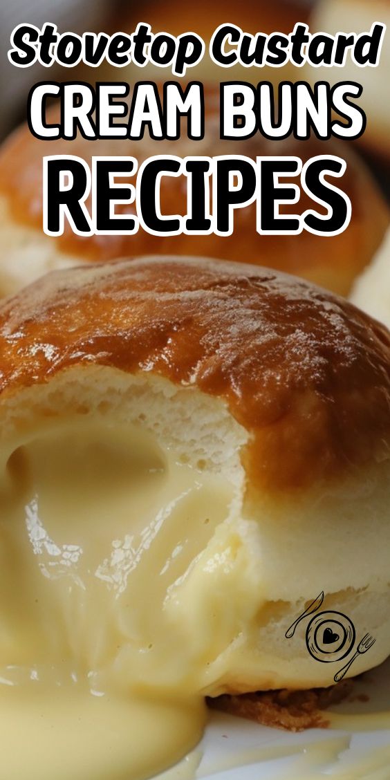 some cream buns are sitting on a plate with the words stovetop custard cream buns recipes