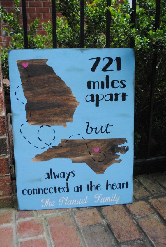 a sign that is on the side of a fence saying, 72 miles apart but always connected at the heart