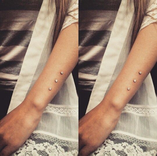 two pictures of the same person's arm with small dots on them